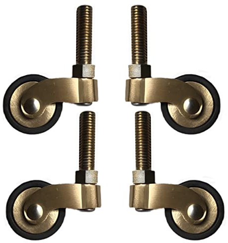 4x Ruedas para Muebles de Latón Macizo,Ruedas Giratorias Estilo Vintage Antiguo de 25mm,con Varilla Roscada M8,Ruedas de Goma Pivotantes 360°,Carga 150Kg,para Muebles,Sillones,Sofá