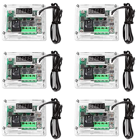 AITRIP 6 Stücke LED Digital Thermostat DC 12V - W1209 Heizen/Kühlen Temperierschalter Modul mit Wasserdicht 50~110°C Sensor Sonde + Transparent Acrylic Gehäuse