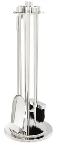 Casa Padrino Luxus Kaminbesteck Set Silber Ø 27,5 x H. 71 cm - 4 teilige Kamingarnitur mit Ständer - Kamin Zubehör
