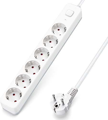 Aigostar Steckdosenleiste 6 fach mit Schalter, Mehrfachsteckdose mit Kindersicherung, Verteilersteckdose mit 1.5 m Kabel