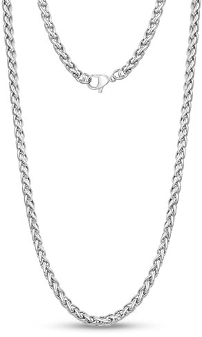 Cadoline Silver 316L Stainless Steel Neck Chains For Men Jewellery Wheat Braid Rope 4mm 18 Inch Necklace