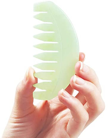 Peigne de massage en jade, fabriqué à la main, peigne à dents larges pour masseur de la tête du cuir chevelu, outil de massage Gua Sha pour tout le corps