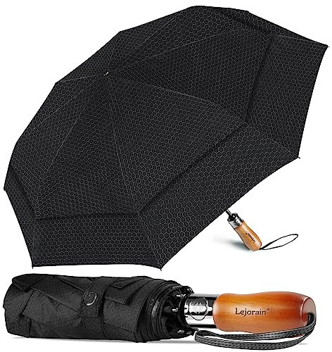 Lejorain Großer, kompakter Golfschirm – 137,2 cm, übergroß, automatisches Öffnen, Schließen, faltbarer Golf-Regenschirm, Reisen, 210T, Dupont-Teflon-Beschichtung, belüftet, winddicht, Doppeldach für