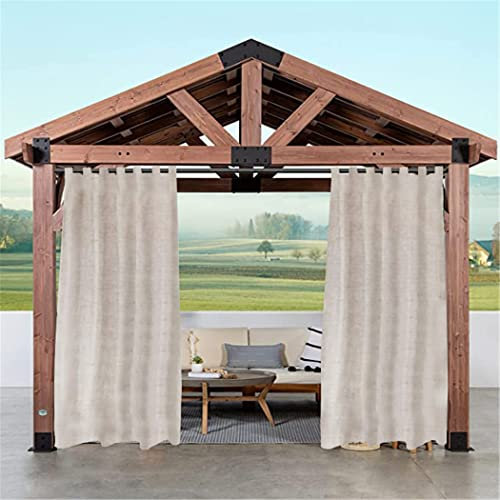 GOODLUKY 2-Teilige Wasserdicht Outdoor Vorhänge 132X274cm Verdunkelungsvorhang Mit Klettverschluss Leinenoptik Vorhang Lichtfilterung Landhausstil Gardinen Für Pavillon/Pergola/Balkon,Natural