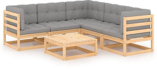 Gecheer 6-TLG. Garten Lounge Set mit Kissen, Holz Gartensofa, Lounge Gartenmöbel Set Holz Sitzgruppe Garten Loungemöbel Gartenlounge Sofa Terrassenmöbel Sitzgarnitur Gartengarnitur Kiefer Massivholz