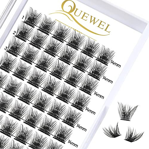 QUEWEL Wimpern Einzeln Einzelne Wimpern Cluster Lashes natürliche Matte Mega C Curl 14mm Wimpern Segmente Breit Fundament Individuelle Wimpern für Augen Makeup DIY Wimpernverlängerung(Fluffy-C-14)