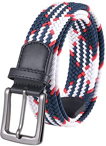 Lovionus89 gürtel herren, elastischer gürtel Herren, Breite 3.4cm lässige Jeans, verstellbarer geflochtener Webgürtel,105 CM, Blau und weiß