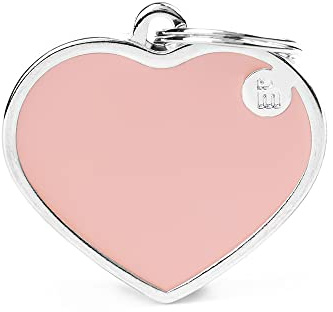 My Family Placa de Identificación personalizado para perro Made in Italy, Gran Corazón Rosa, Placa de identificación de Perro Grabada Gratis, Esmaltado a mano, Colección Basic Handmade