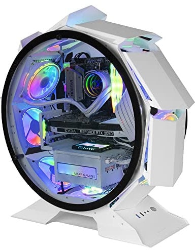 Mars Gaming MCORB White, Micro-ATX XL Gaming PC Case, Custom Circular Design, Tempered Double Glazing