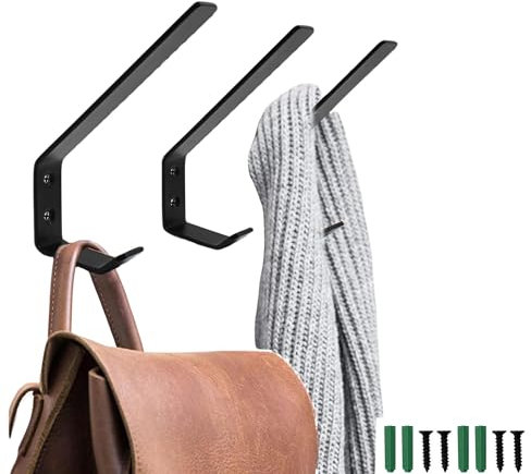 WJUAN Kleiderhaken Schwarz Mattlack, 2 Stück 130 mm Doppelhaken-Design Garderobenhaken, Edelstahl Wandhaken zum Aufhängen häufig benutzter Gegenstände in der Küche und im Schlafzimmer