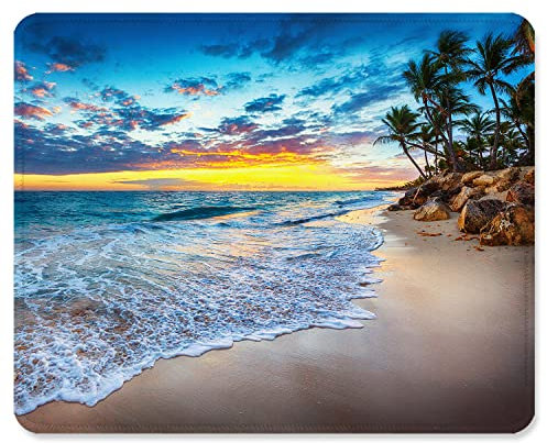 ITNRSIIET Mouse Pad with Stitched Edges, Premium-Textured Mouse Mat Pad, Non-Slip Rubber Base Mousepad for Gaming Laptop Computer & PC 260×210×3mm,Beach