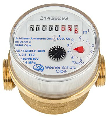 JS Einstrahlzähler ETW (Kaltwasser) bis 30 Grad - Länge 80 mm, 3/4 Zoll AG - Q3=2,5 / R40