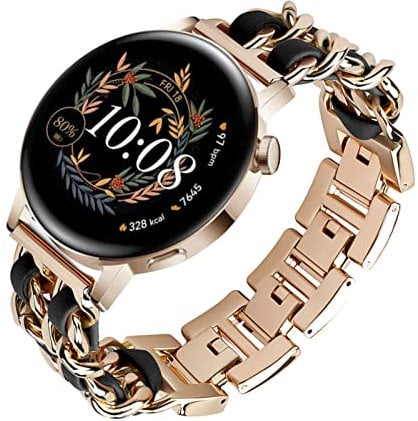 Metall-Leder Armband für Huawei Watch GT 3 - Edelstahl Ersatzarmband, Damenkompatibel