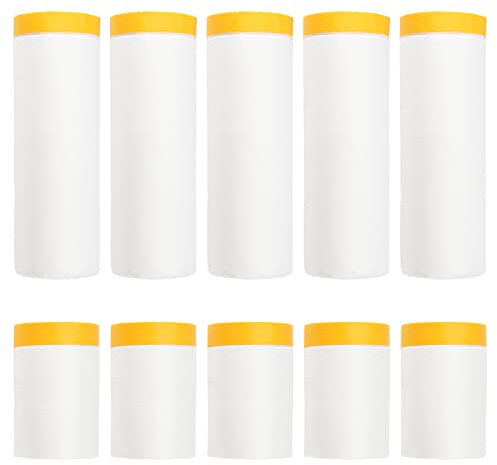 NGOSUET 10 Rolle Abdeckfolie mit Klebeband, 55cm x 20m, 110cm x 20m Orange Abdeckband mit Folie, Malerfolie mit Klebeband für Farbspritzarbeiten, Staubschutz, 5 Rollen pro Größe