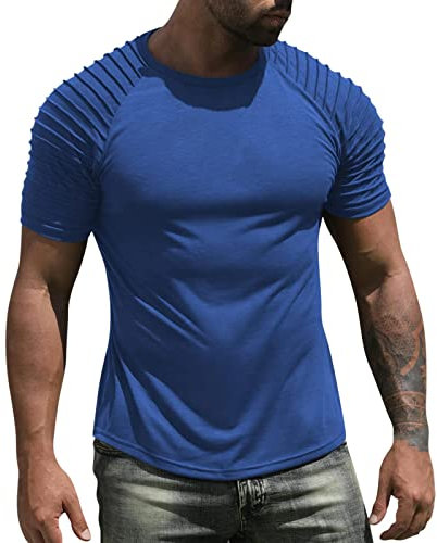 Herren Kurzarm lässig schlank T Shirt O Hals Basic Arm Ruffle Muscle Workout Top Sportliches Herren-T-Shirt mit schmaler Passform Sweatshirts Kurzärmelige Freizeithemden Männer Einfarbige Oberteile