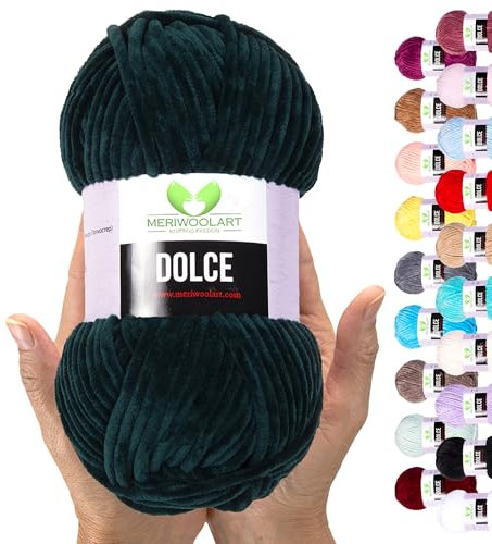 MeriWoolArt Chenille Garn zum Stricken und Häkeln Petrol - 100 g und 120 m Samt-Wolle - 100% Flauschige Polyester Strickgarn für Amigurumi Kissen Decken weiche Kleidung Geschenke