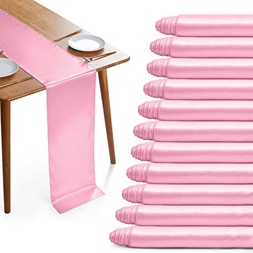 Cobedzy Lot de 12 chemins de table longs en satin rose – 30,5 x 274,3 cm – Décoration de table lisse et brillante – Décorations de fête d'anniversaire, de vacances