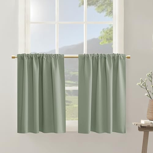 PANELSBURG Badezimmer-Vorhänge für Fenster, Salbeigrün, Boho, kurz, Privatsphäre, Verdunkelung, Fensterschutz für Küche, Set mit 2 Paneelen, 61 cm Länge