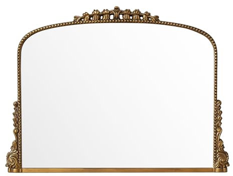 SHYFOY Vintage Spiegel Bogen, 90 X 60 cm, Barocker Antiker Dekorative Wandspiegel Goldfarbener Alter Spiegel für Badezimmer, Wohnzimmer, Schlafzimmer, Kamin, Flur, Eingangsbereich