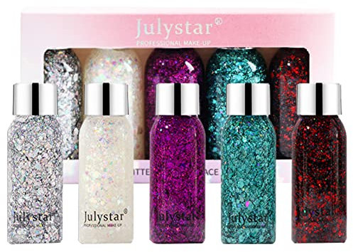 JPSDOWS Glitter per Trucco | Ombretto Liquido Glitterato con Colla Glitterata per Viso Delicato sulla Pelle per Trucco da Festival - Pittura per Viso, Corpo, Capelli, Occhi