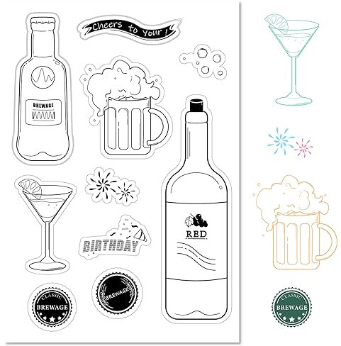 craspire Tampons en Caoutchouc Transparents pour Bouteilles, Verres à Bière, Cocktails, Bouteilles de Vin, Fermetures, Bulles, Cheers, Célébrons, Cachet Postal Vintage Transparent, Joints en Silicone