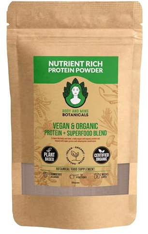 Vegan & Organic Protein Powder + SUPERFOOD Blend inc 7 Mushrooms, Maca, Matcha, Beetroot - 350G - 14 Days