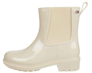 Tommy Hilfiger Donna Stivali in Gomma Flag Rainboot Antiscivolo, Avorio (Country Ivory), 37