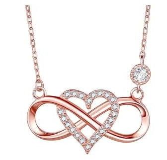 FFWTPY Collana Donna con Ciondolo Simbolo Infinito Collane Oro Rosa Placcato Zirconia Cuore Pendente Natale Festa della Mamma Anniversario Gioielli Regalo