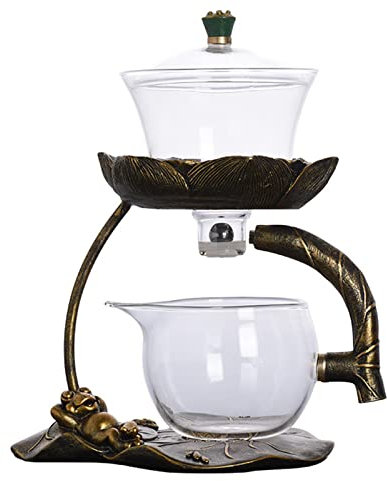 Duiaynke Tetera de cristal, juego de té de vidrio transparente Lazy Kungfu, rima antigua, máquina de té semiautomática para comedor, casa de té