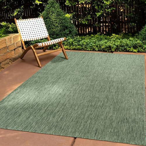 Taracarpet In & Outdoor Teppich Wetterfest Wohnzimmer Balkon Küchenteppich Terrassenteppich Flachgewebe Sisaloptik Meliert Einfarbig grün 140x200 cm