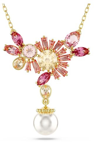 Swarovski Pendentif Gema, coupe mixte, perle de cristal, fleur, rose, plaqué or, cristal, finition dorée, zircone, sans pierre précieuse, ?????, Cristal, finition dorée, zircone, Pas de gemme