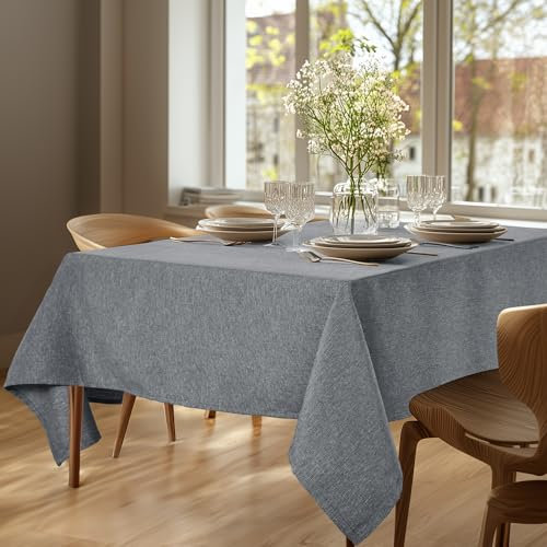 Deconovo Tischdecke Abwaschbar Gartentischdecke Lotuseffekt Leinenoptik Wasserabweisende Tischdecken Rechteckig stilvolle Tischwäsche für Esszimmer Küche, 140x240 cm, Dunkelgrau, 1 Stück