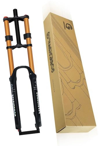 MirOdo Mountain Bike DH Forcella Ammortizzata 26/27,5/29'' Forcella Aria Doppia Spalla Ammortizzatore 1-1/8 Forcella Pneumatica Escursione 180mm Con Smorzamento Blocco Manuale QR 9 * 100mm(Gold,26)