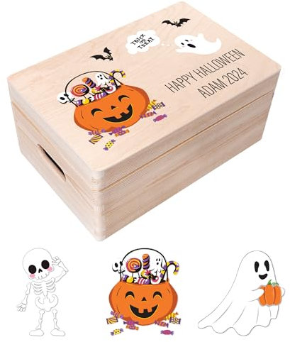Creative Deco Halloween Deko Outdoor/innen für Süßigkeiten | Personalisierte Holzkiste | Geschenkbox Box für Süßes oder Saures | Individuelles Geschenk | Garten Accessoires Dekoration Schale