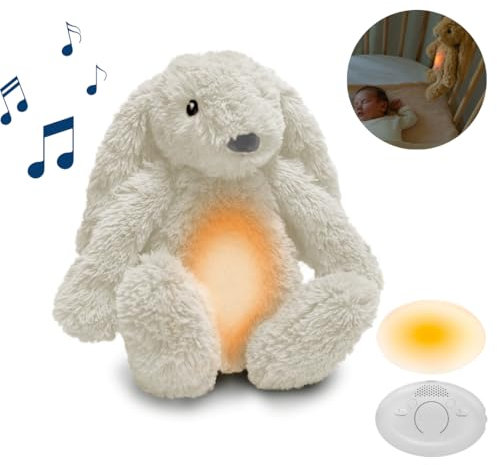 ZAZU - Ro le Lapin | Aide au Sommeil pour Bébé avec Batterie Rechargeable Veilleuse Multicolore, Sons Apaisants, Capteur de Pleurs, Arrêt Automatique & Charge USB-C (Blanc)
