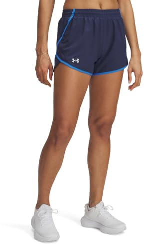 Under Armour Damen Fly By 3' Shorts, superleichte & atmungsaktive Sporthose, Kurze Laufshorts schnelltrocknend & strapazierfähig,Washed Navy/Blue Atlantis/Reflective,SM