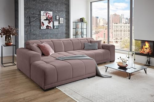 möbelando Wohnlandschaft >Puppet< in Flieder, Ottomane Links, Metallfüße schwarz, Nosagunterfederung, Polyätherschaum, Schenkelmaß ca. 301x195 cm, inkl. 2 Zierkissen, 301x81-113x195 cm (BxHxT)