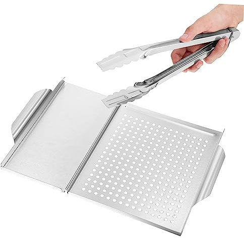 CIYODO Accessori per Barbecue Set di Cestini per Griglia 1 Piastra per Griglia 1 Padella per Griglia per Verdure 1 Pinza per Alimenti
