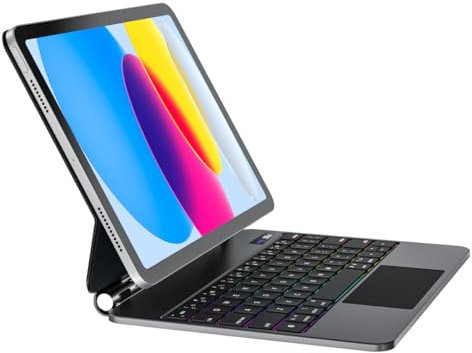 DVWDVW Funda de teclado para iPad de 10ª generación 2022, estilo mágico, funda magnética con teclado multitáctil compatible con iPad de 10ª generación de 10.9 pulgadas, 7 colores retroiluminados con