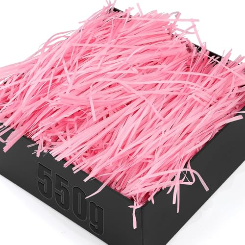 TXXATX 550g Geschreddertes Papier für Geschenkbox Rosa Füllmaterial Geschenk Verpackungsmaterial mit Schleifen Hamper Shred Raffia Füllmaterial für Pakete DIY Festival Geschenkbox Dekoration