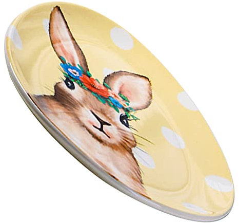 IMIKEYA Osterteller Federteller weißer Osterhase Kaninchen Hasenplatte aus Porzellan Osterei-Platte Vorspeisenpfanne Dessertteller zu Ostern -Chip-Teller Gewürzteller Keramik