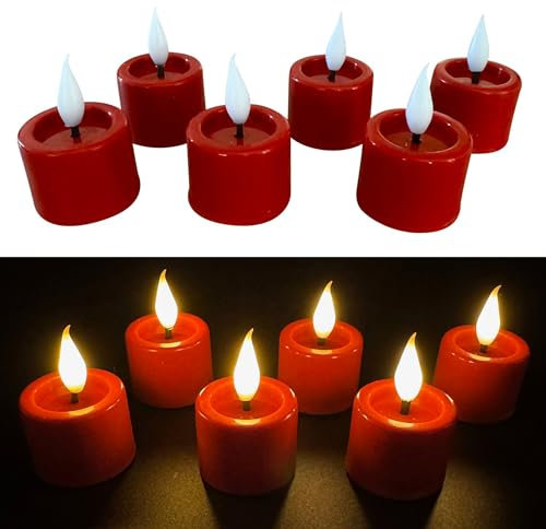 Online Fuchs 6er Set LED Teelichter mit spiegelnder Flamme, Fernbedienung und 6-Stunden Timer - Kerzen (Rot)