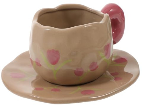 LAPYAPPE 1set Tazze Da Caffè Ceramiche Vintage Con Piattino Tazza Per Latte Design Creativo Per Uso Quotidiano e Ristorazione
