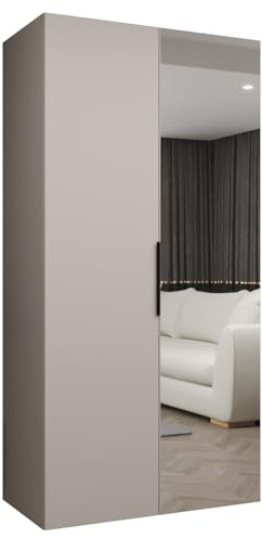 MEBLE KRYSPOL - Kleiderschrank mit Spiegel - Drehtürenschrank - Schrank 100x202x52cm - Garderobenschrank Schlafzimmer, Flur, Jugendzimmer - Farbe Kaschmir, Griff Schwarz - Marbella 2 100