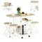 ZECIIYE - Juego de mesa de comedor con 4 sillas, mesa de cocina plegable con sillas plegables, madera MDF y metal con almacenamiento para armario de vino, para espacios pequeños, cocina Bistro (roble