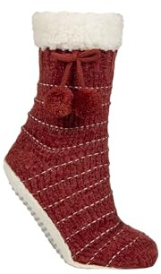 Elle Women’s Chenille Slipper Socks – 1 Pair Soft Warm Indoor Style with Moccasin Sole, Cosy Non-Slip House Footwear for Lounging and Relaxing, Size 4–8