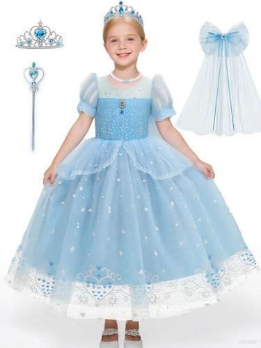 YYSSNM Déguisement De Princesse Pour Fille Avec Couronne, Baguette Magique Et Nœud Papillon Robe De Fête élégante Pour Cosplay Anniversaires Halloween Et Carnaval