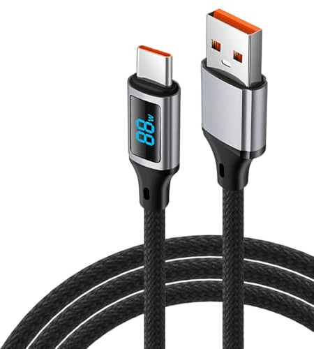 Cavo da USB a tipo C 60 W Ricarica rapida con display di alimentazione a LED Cavo di tipo intrecciato in nylon per telefono portatile Tablet Cavo USB di ricarica rapida