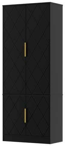 UEV Buffet Haute de Cuisine, Armoire Rangement 4 Portes, 60x30x150cm, Noir | Meuble de Rangement, Étagères Réglables à 3 Positions, Motif Lignes, Manche en Métal, Style Scandinave Elégant