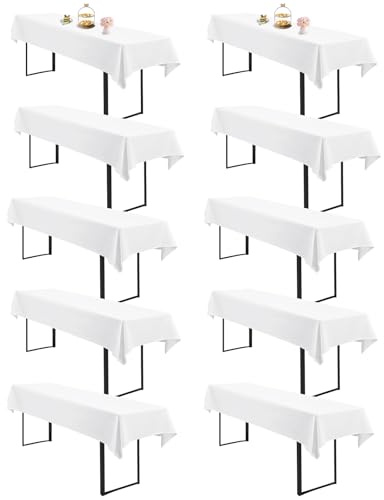 Teruntrue Biertisch Tischdecke 10er Set Weiß 260x110 cm Rechteckig Tischdecke Bierzeltgarnitur Waschbar Polyester Universell für 50 und 70 cm Biergarnituren Bierfest